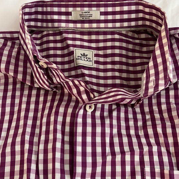 Peter Millar Men’s Nanoluxe Purple Gingham Button-Down - Picture 3 of 5